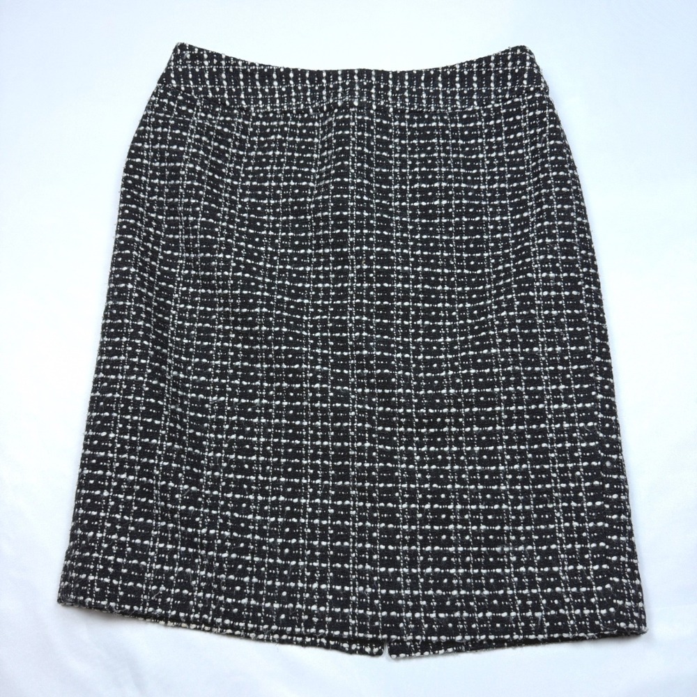 Ann Taylor Tweed Pencil Skirt Women 2P Black White Wool Blend Professional